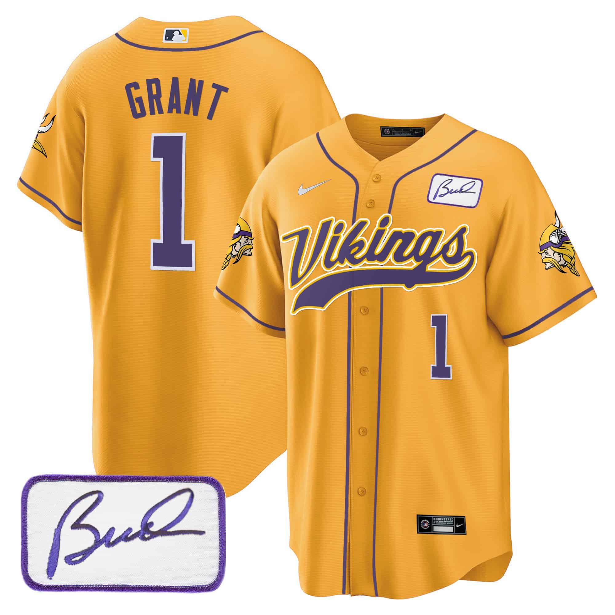 Men Minnesota Vikings #1 Grant Yellow 2024 Nike Bud Grant Patch Classic Baseball NFL Jersey->indianapolis colts->NFL Jersey